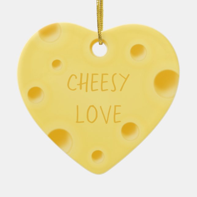 "Cheesy Kärlek" Anpassningsbar Cheese Heart Julgransprydnad Keramik (Framsidan)