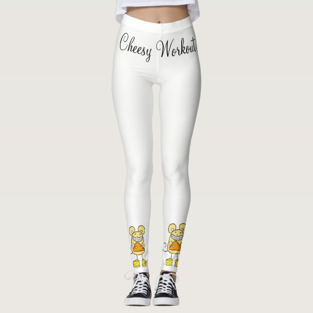Cheesy Workout Mouse Pizza White Leggings (Framsida)