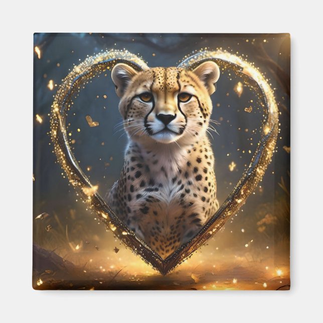 Cheetah: A Golden Kärlek Heart Magnet (Framsidan)