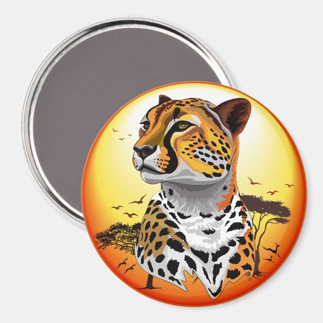 Cheetah African Kattdjur Vild Animal Magnet (Front/Back)
