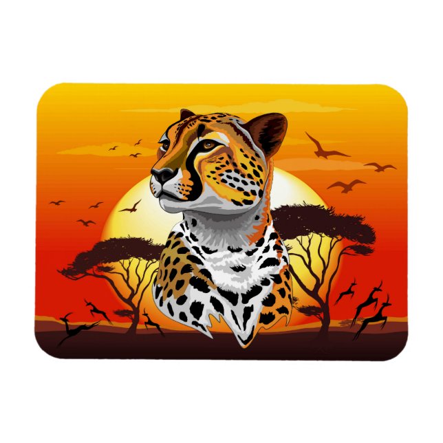 Cheetah African Kattdjur Vild Animal Magnet (Horisontell)