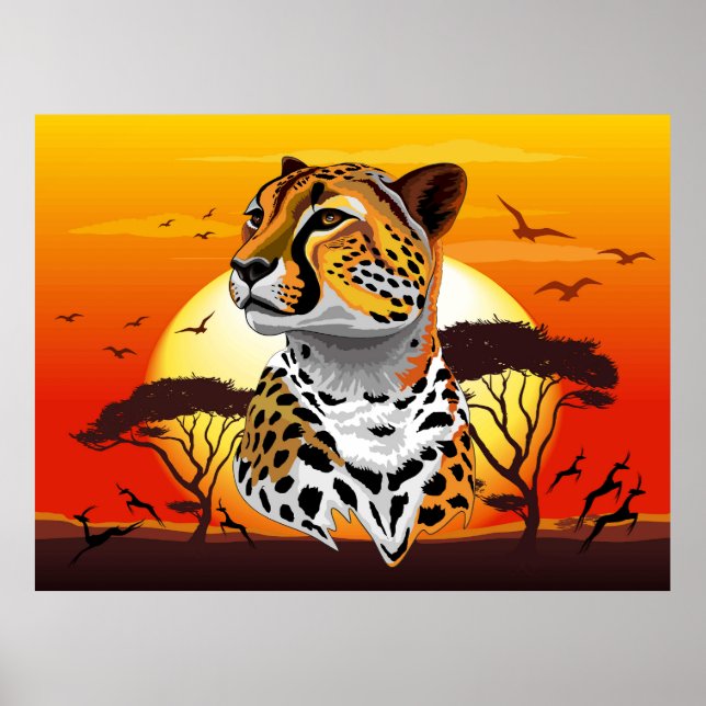 Cheetah African Kattdjur Vild Animal Poster (Framsidan)