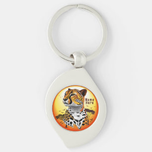 Cheetah African Kattdjur Vild Animal Swirl Silverfärgad Nyckelring