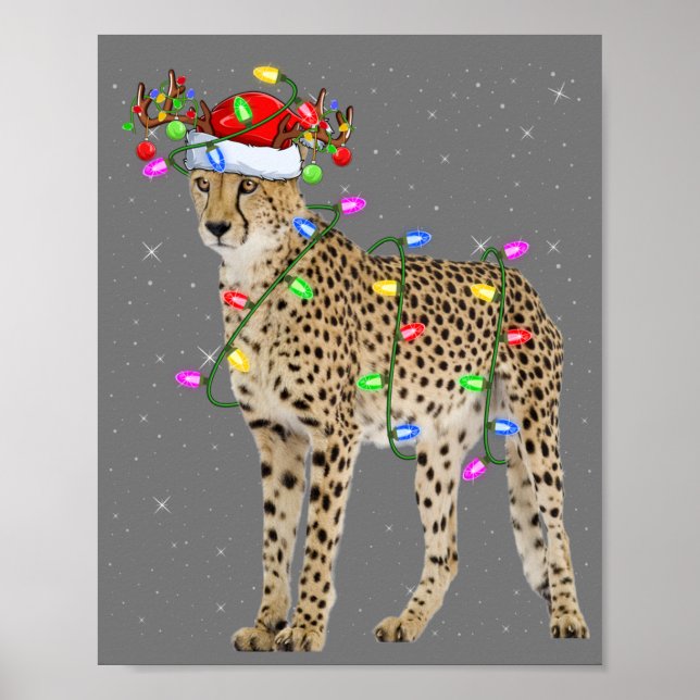 Cheetah Älskare Julafton Lighting Santa Cheetah Ch Poster (Framsidan)