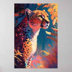 Cheetah Animal Porträtt Painting Wildlife utomhus Poster