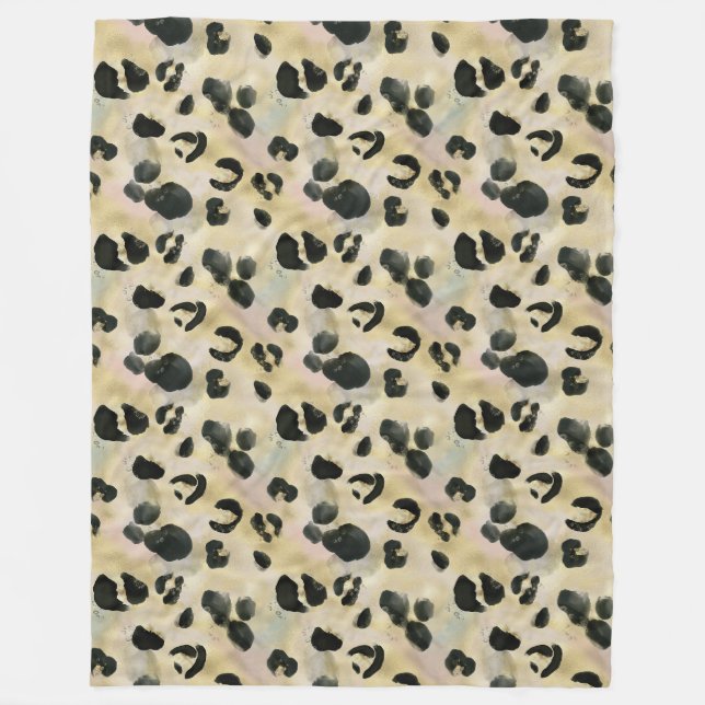 Cheetah Animal Print Black, Guld Fleecefilt (Framsidan)