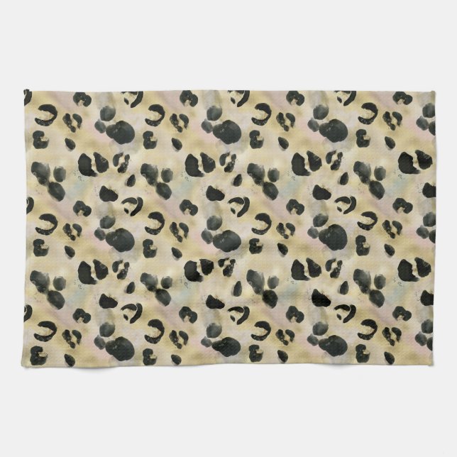 Cheetah Animal Print Black, Guld Kökshandduk (Horisontell)