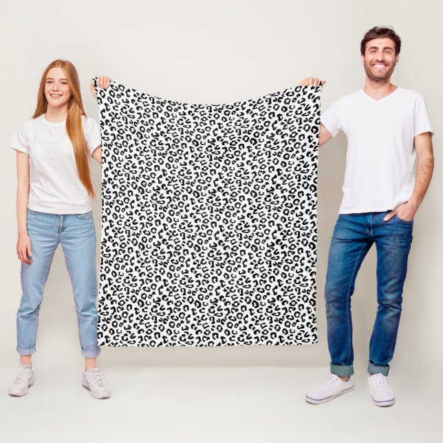 Cheetah Animal Print in Black and White Fleecefilt (På plats)
