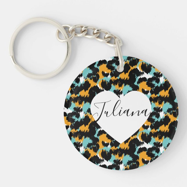 Cheetah Animal Print Teal Orange Heart (Framsidan)