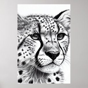 Cheetah Animal Vild Nature Illustration Line Epic Poster