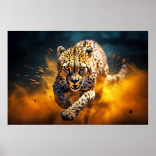 Cheetah Animal Wildlife Wilderness Colorful Art Poster