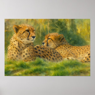 Cheetah Assions - Serene Wildlife Watercolor Poster