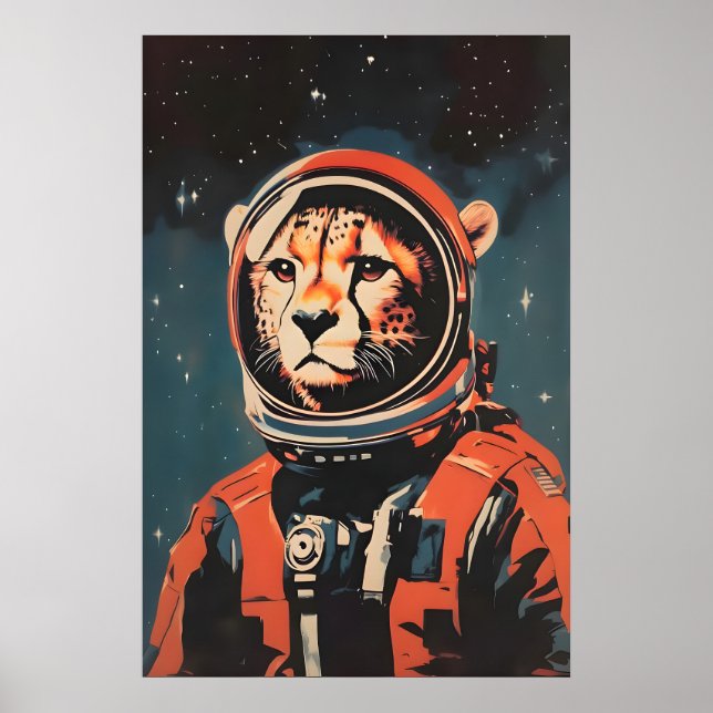 Cheetah Astronaut Poster, Cheetah Retro Print Poster (Framsidan)