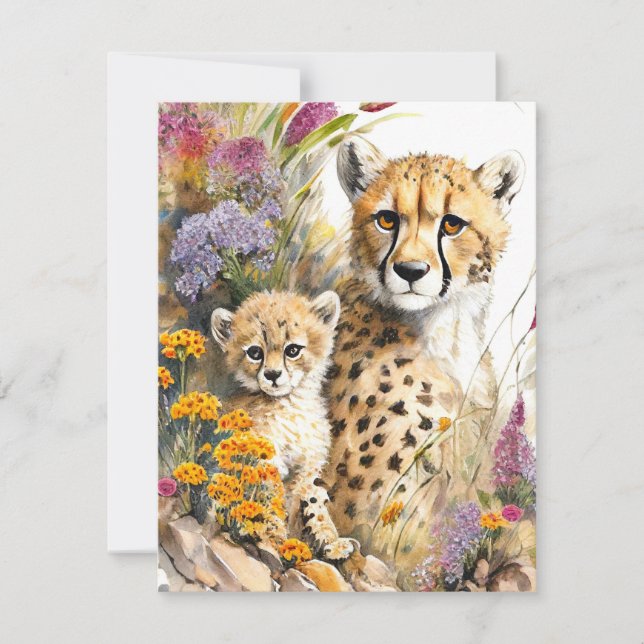 Cheetah Baby and Mom Flat Card (Framsida)