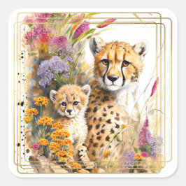 Cheetah Baby och Mamma Sticker Fyrkantigt Klistermärke