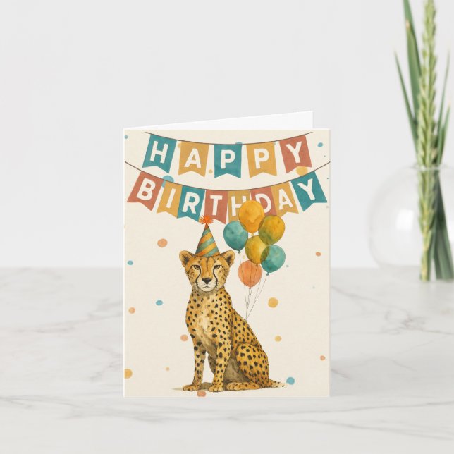 Cheetah Birthday Card - Roligt Animal Party Design Kort (Framsida)