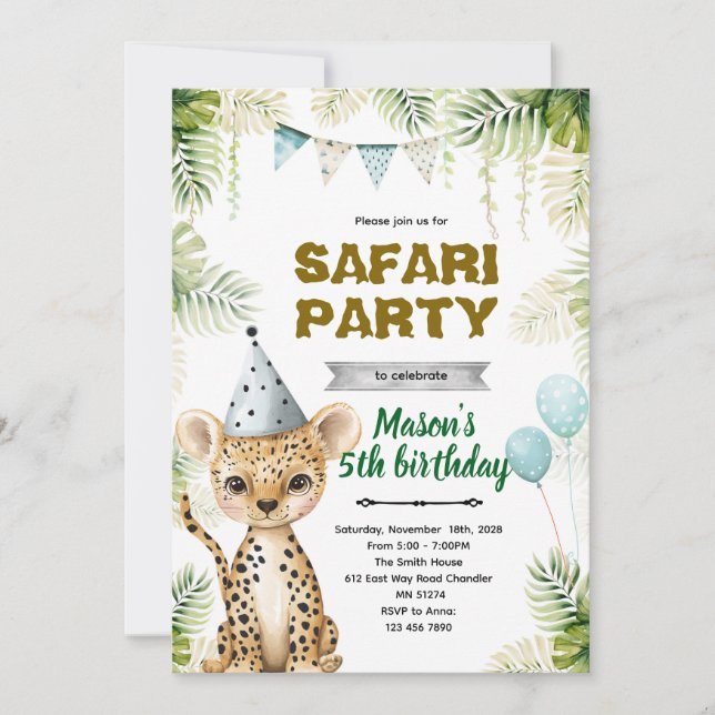 Cheetah Birthday Party Invitation Inbjudningar (Framsida)