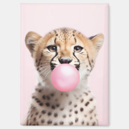 Cheetah Blowing Rosa Bubble Gum Magnet