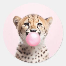 Cheetah Blowing Rosa Bubble Gum Playful Runt Klistermärke