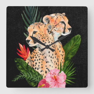 Cheetah Bouquet Fyrkantig Klocka