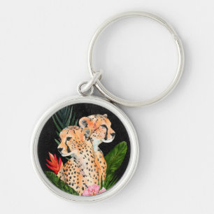 Cheetah Bouquet Rund Silverfärgad Nyckelring