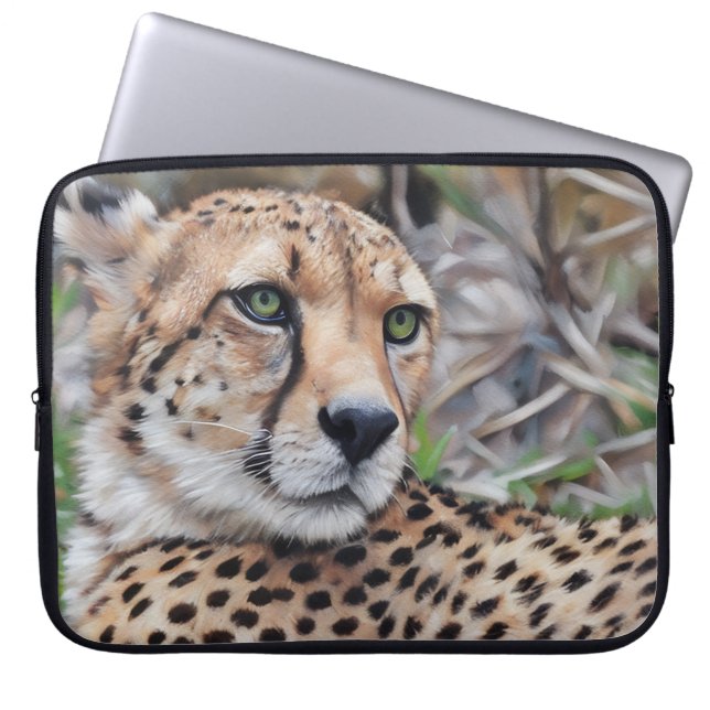 Cheetah Cat Natur Laptopfodral Laptop Fodral (Framsidan)
