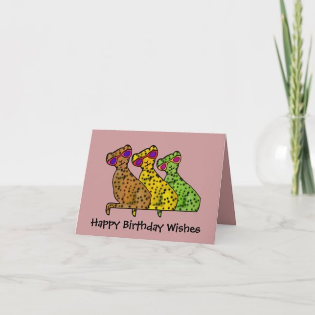 Cheetah Coola Cats Birthday Card Kort (Framsida)