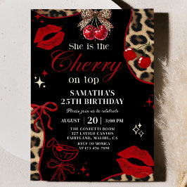 Cheetah Coquette Cherry On Top Birthday Invitation Inbjudningar