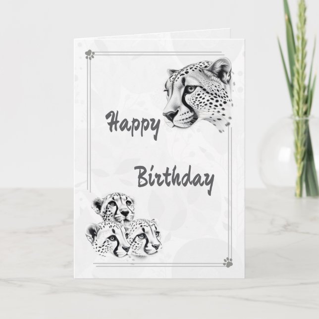 Cheetah & Cubs Wildlife Inspiration Birthday Card Kort (Framsida)