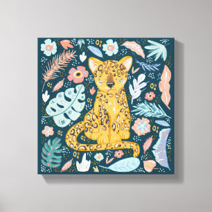 Cheetah Cute Blommigt Canvastryck