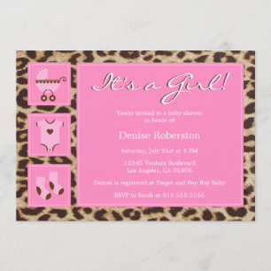 Cheetah - det är en flicka! - Baby showerinbjudan Inbjudningar