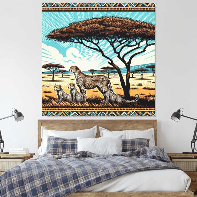 cheetah-familjen i serengeti canvastryck (Insitu (sovrum))
