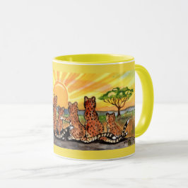 Cheetah Family Sunrise Bright Designer Mugg