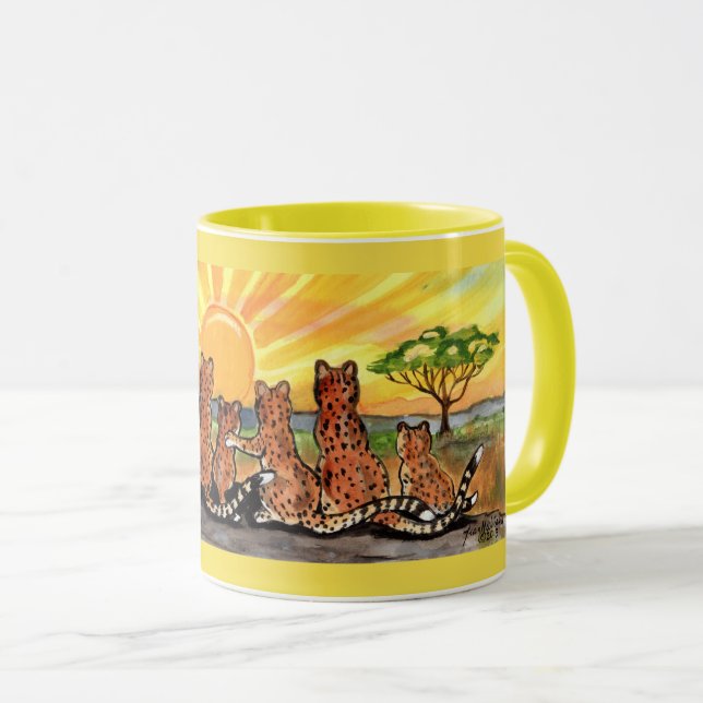 Cheetah Family Sunrise Bright Designer Mugg (Framsida höger)