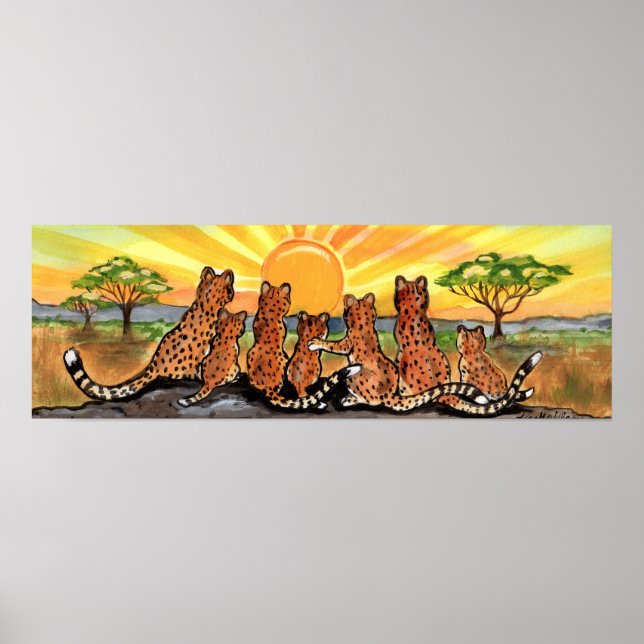 Cheetah Family Unge Afrika Serengeti Sunrise Poste Poster (Framsidan)