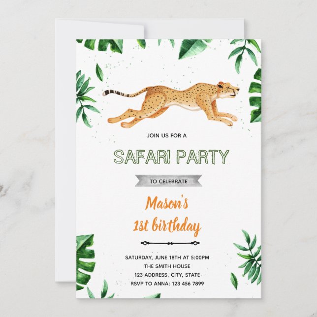Cheetah-födelsedagstema Inbjudningar (Framsida)