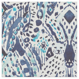 CHEETAH FRIEND Ikat Tribal in Indigo Tyg