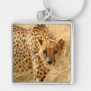 Cheetah Fyrkantig Silverfärgad Nyckelring