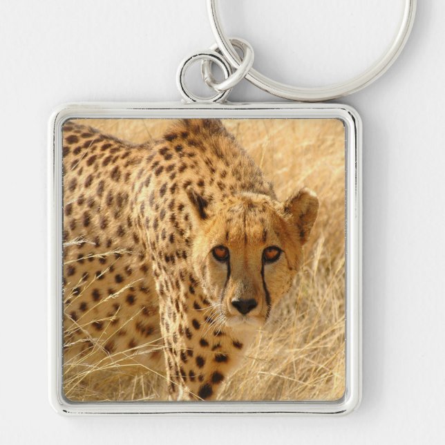 Cheetah Fyrkantig Silverfärgad Nyckelring (Framsidan)