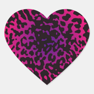 Cheetah Heart Rosa Lila Hjärtformat Klistermärke