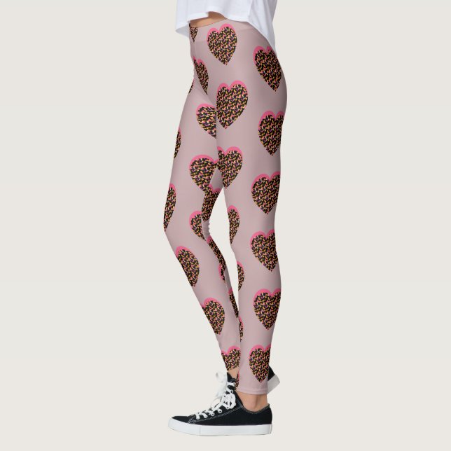 Cheetah Heart Rosa Svart Mönster Leggings (Vänster)