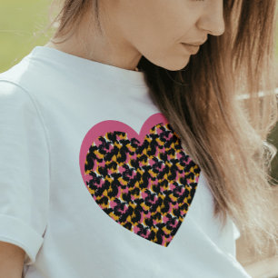 Cheetah Heart Rosa Svart T Shirt