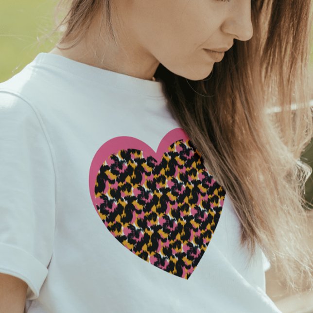 Cheetah Heart Rosa Svart T Shirt (Skapare uppladdad)