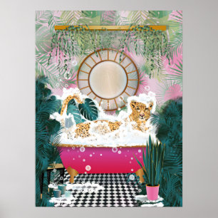 Cheetah i Bathtub, Animal Bathroom Wall Art Poster