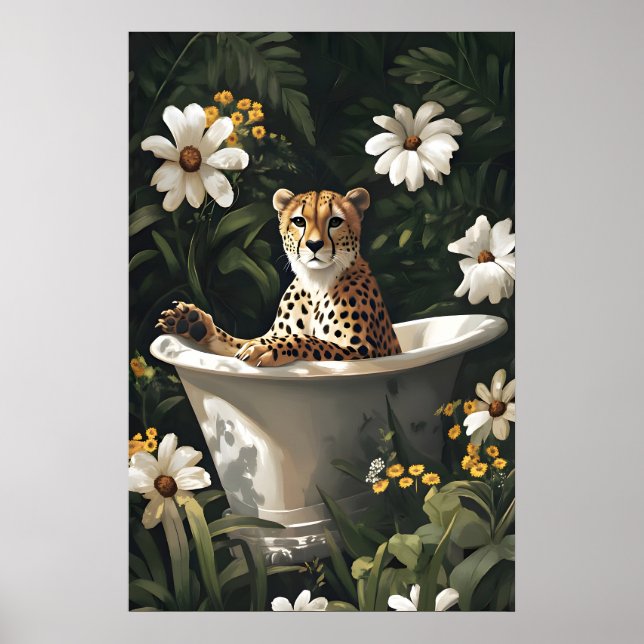 Cheetah In Bathtub Poster, Funny Animal Poster (Framsidan)