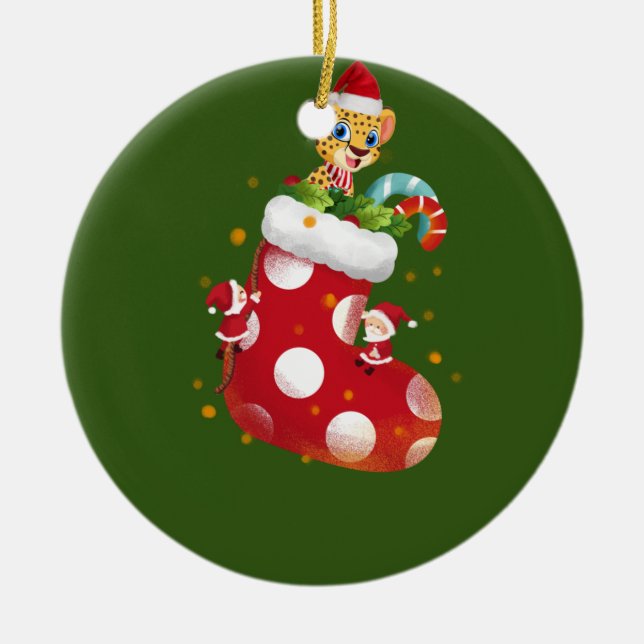 Cheetah jul Socking Julgransprydnad Keramik (Framsidan)