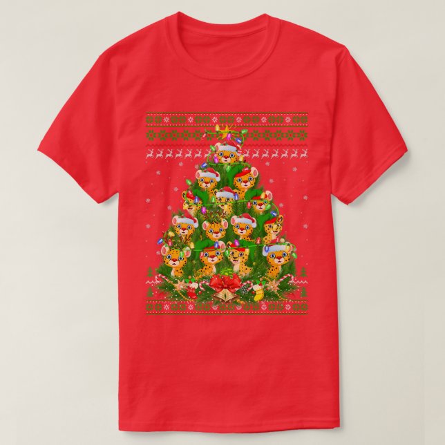 Cheetah Julafton Lighting Träd Santa Cheetah Ugly  T Shirt (Design framsida)