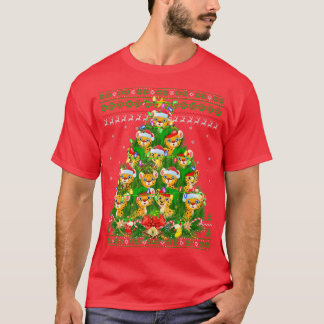 Cheetah Julafton Lighting Träd Santa Cheetah Ugly T Shirt