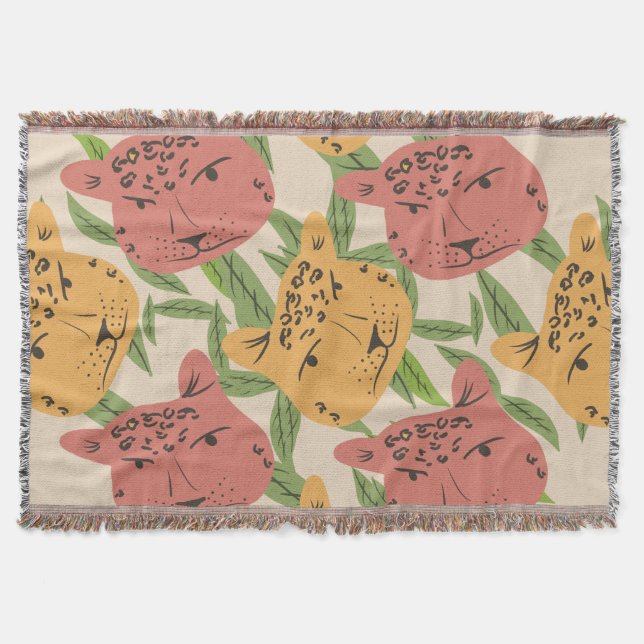 Cheetah Jungle Plants Greenery Coral Grönt Filt (Framsidan)