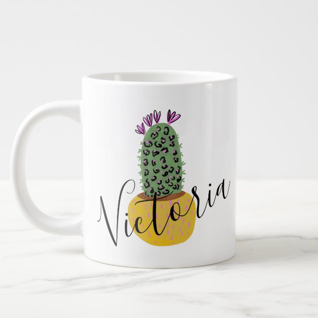 Cheetah Kactus Illustration Namn Jättekaffemugg Jumbo Mugg (Vänster)